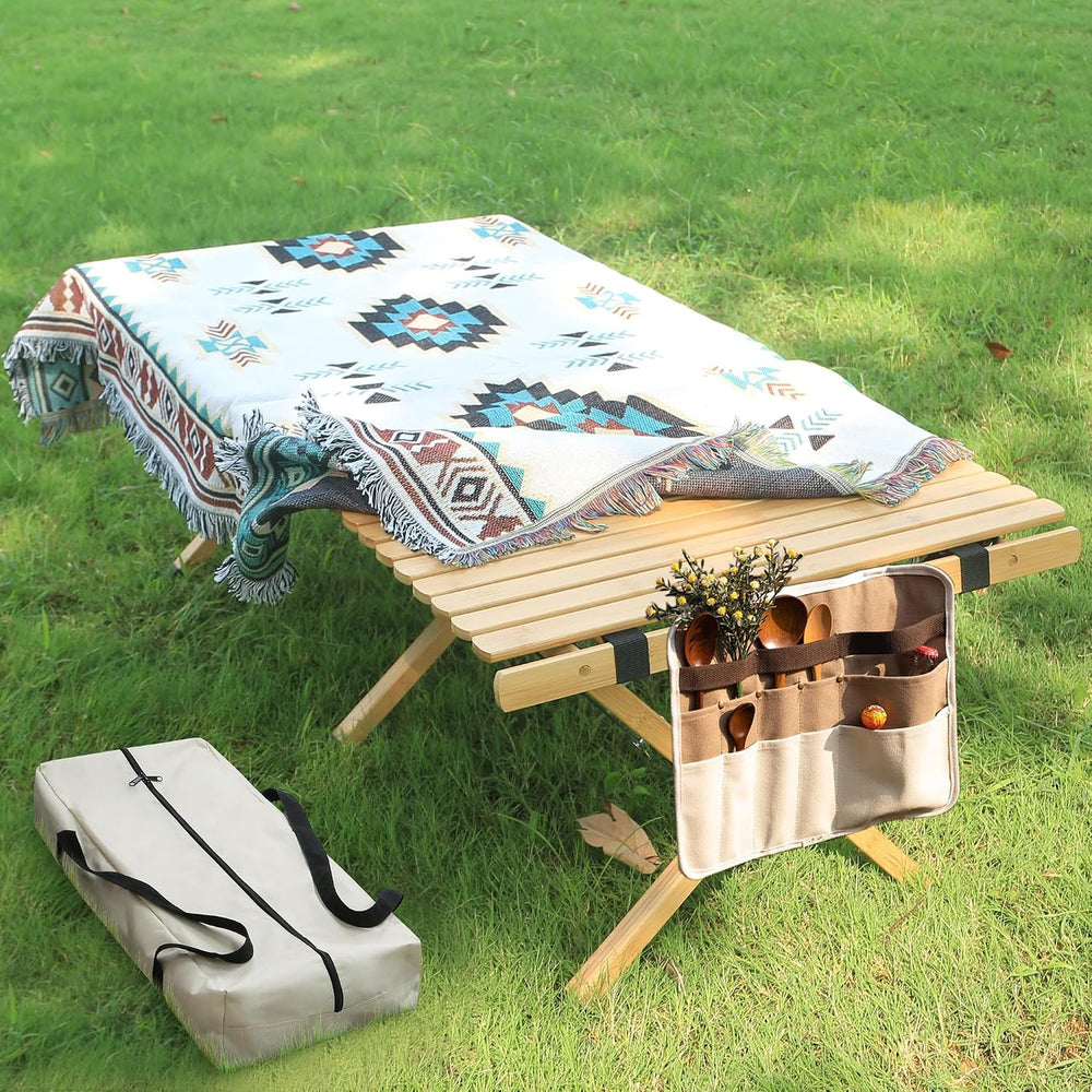 Portable Folding Table,4Ft Bamboo Outdoor Camping Table,Low Picnic Table for ...