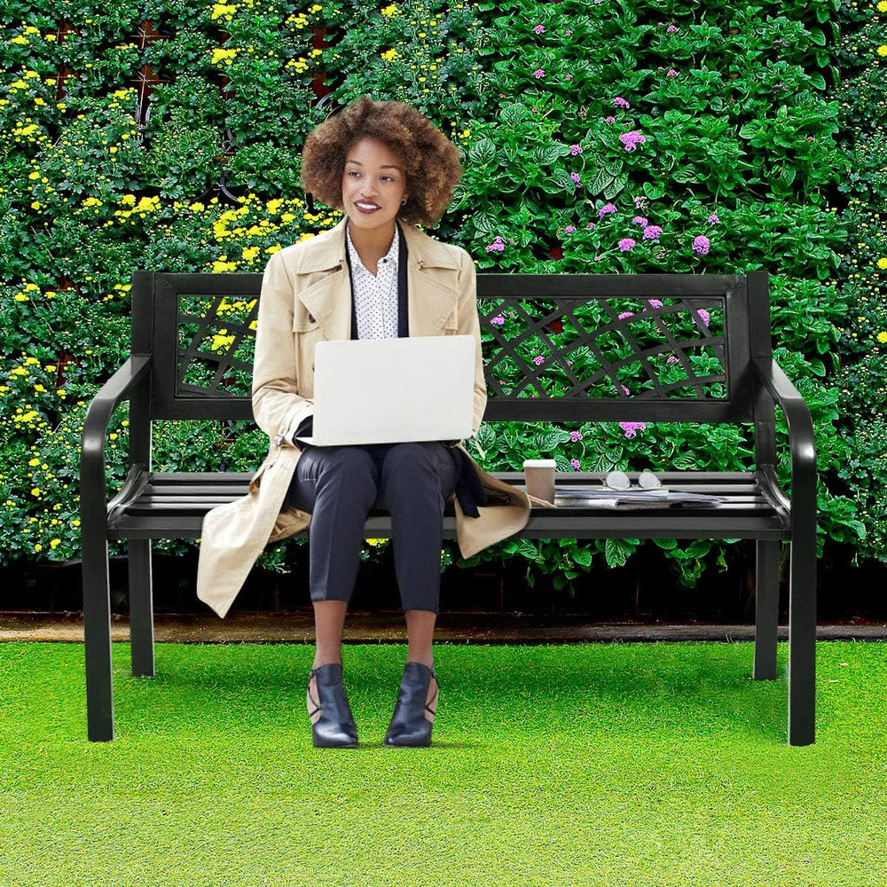 GIANTEX Outdoor Bench, Garden Bench with Iron Steel Frame, PVC Backrest, Mesh...