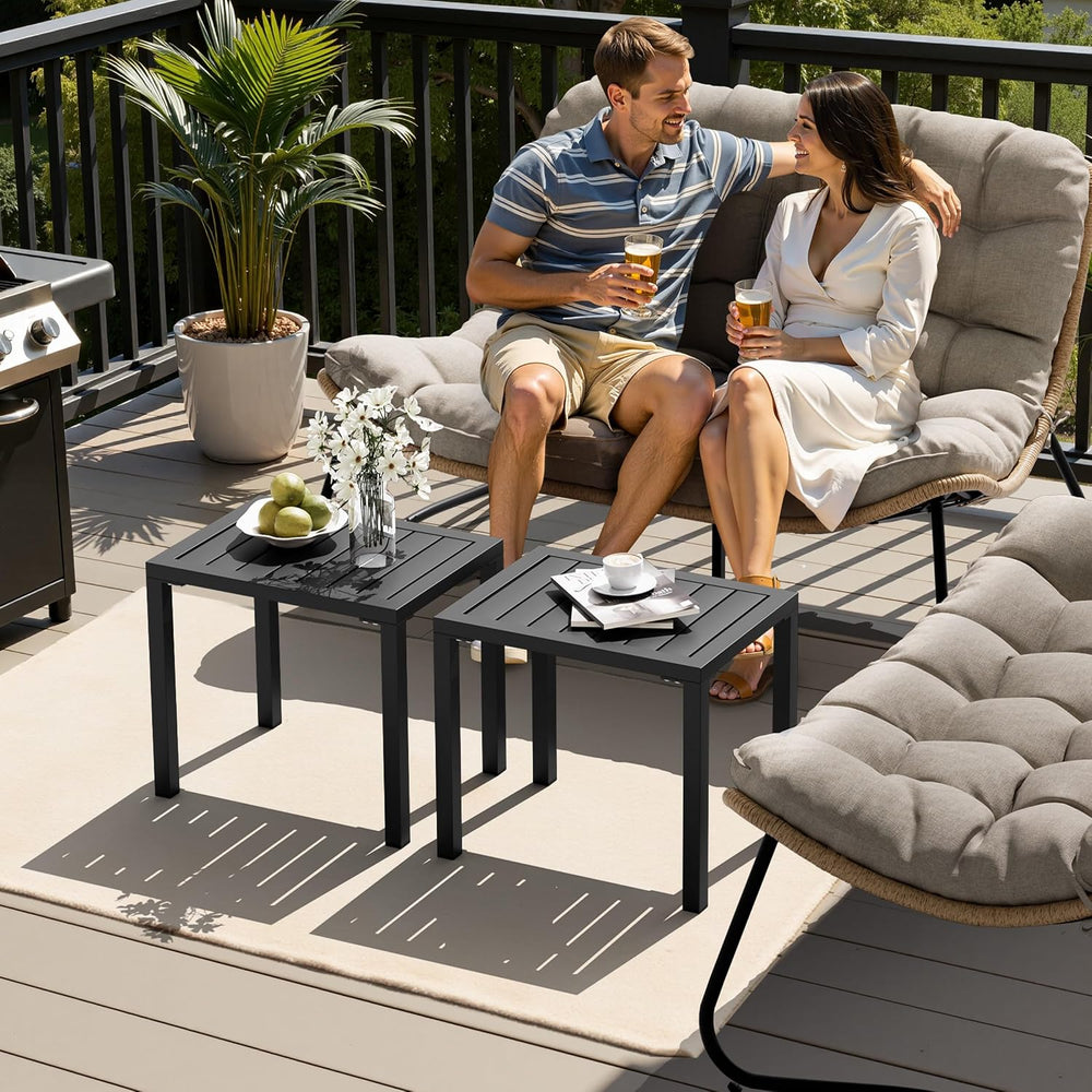 Crestlive Products Outdoor Side Table Set of 2, Aluminum Rectangular Side/End...