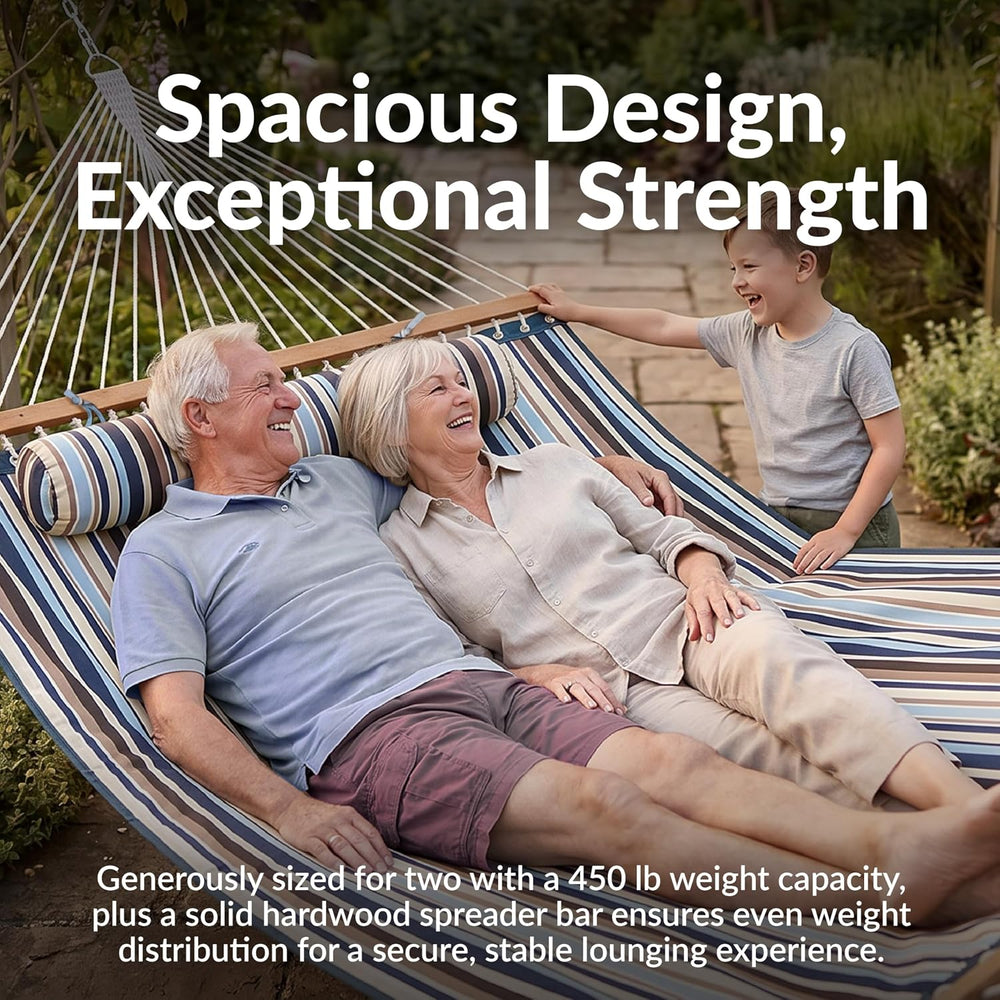 Sunnydaze Quilted Double Hammock for Outside with Pillow, Ocean Isle
