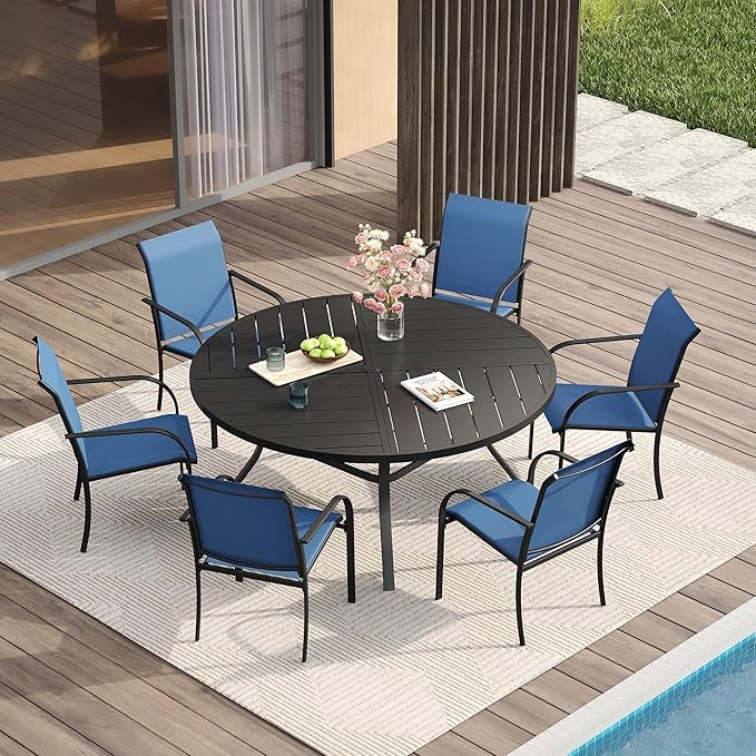 VICLLAX Patio Table and Chair Set of 6, All Weather Metal Round Outdoor Dinin...