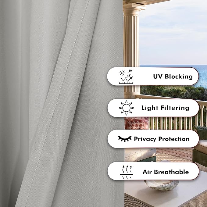 BONZER Outdoor Curtains for Patio Waterproof Thick Privacy Grommet Light Filt...
