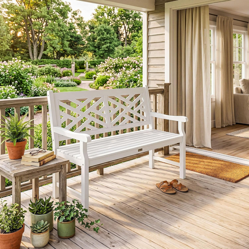 Outsunny Outdoor Garden Bench Wooden Frame Patio Bench 43.25 Inch White
