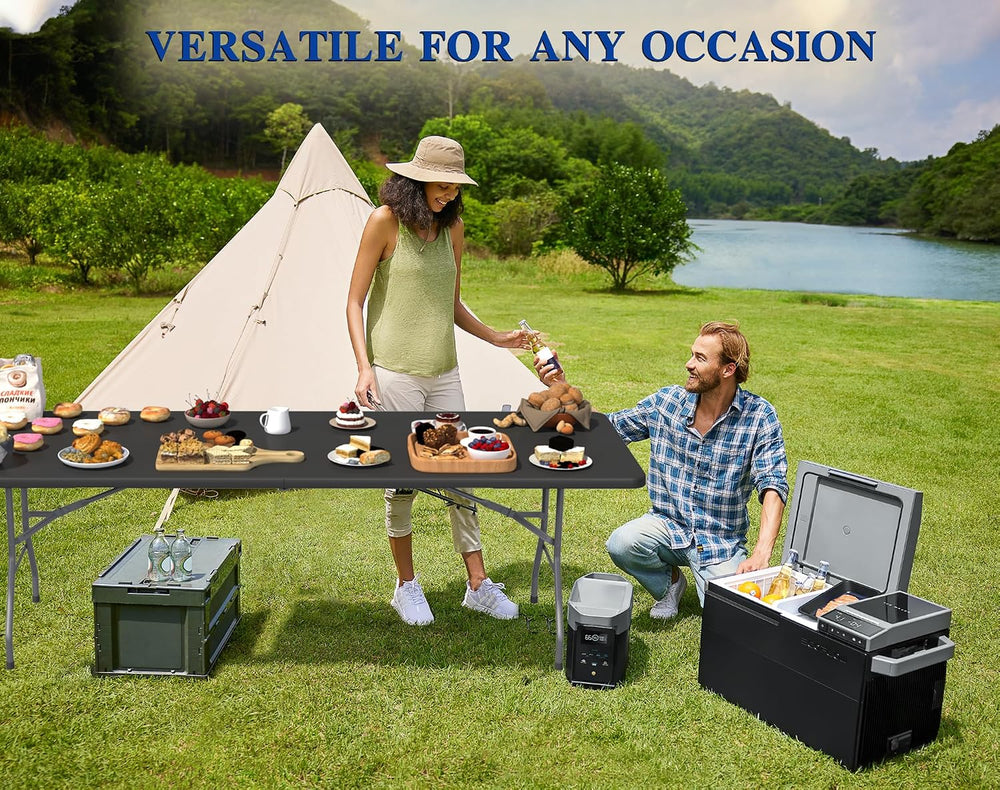 2 Pack 8FT Black Folding Table for Outdoor, 8 Foot Picnic Tables No Assembly ...