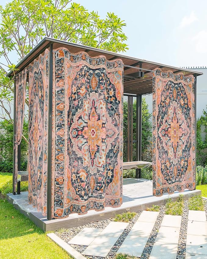 Rustic Boho Outdoor Curtains for Patio Waterproof, Grommet Privacy Curtain Dr...