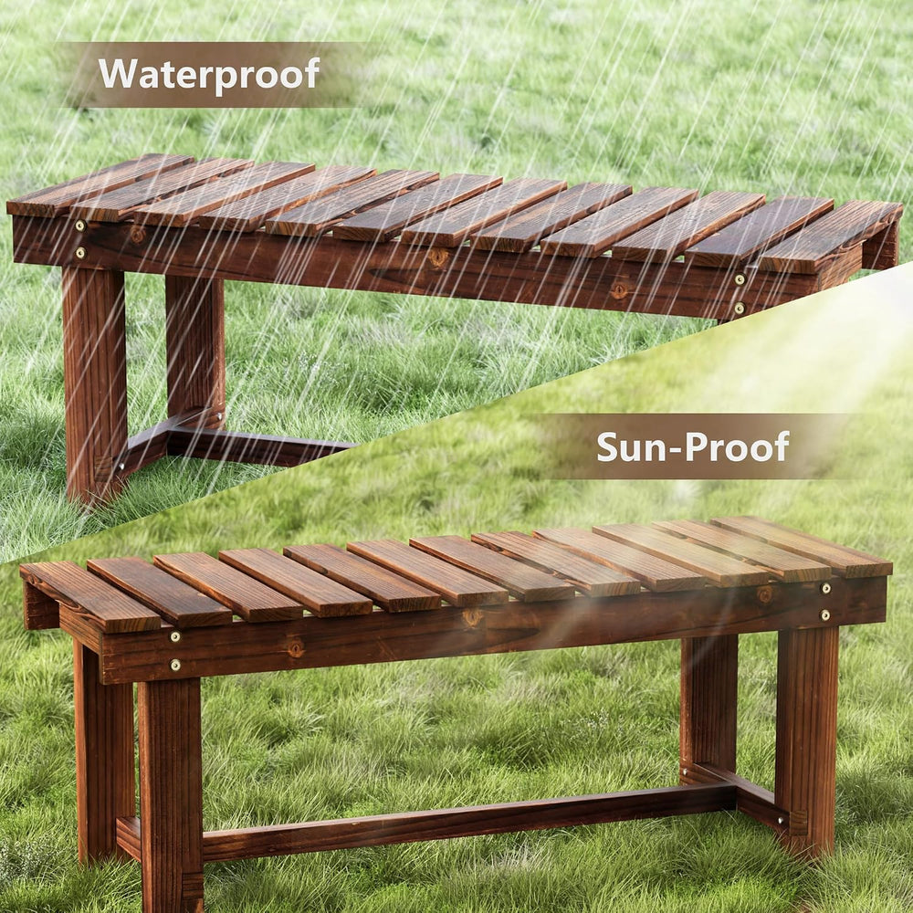 47.2" Outdoor Garden Bench,Weatherproof 3-Person Wood Backless Bench, Brown