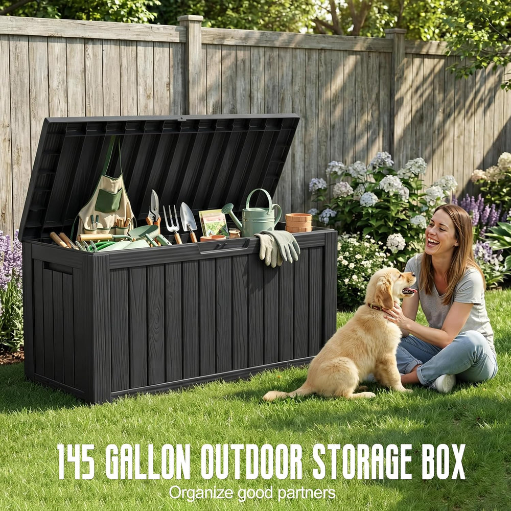 DRATO 145 Gallon Deck Boxes Outdoor Waterproof Storage Box with Wheels