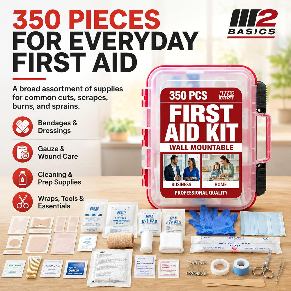 M2 BASICS 350 Piece Professional Wall-Mount First Aid Kit, Business, Home