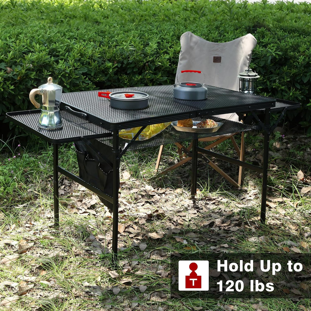 JOUYEK Folding Grill Table,3x2 FT Portable Camping Table with 2 Wing Panels