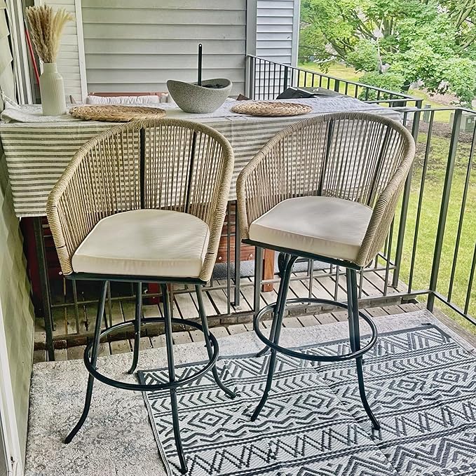 DWVO Outdoor Counter Height Bar Stools Set of 4, Patio Swivel Bar Chairs with...