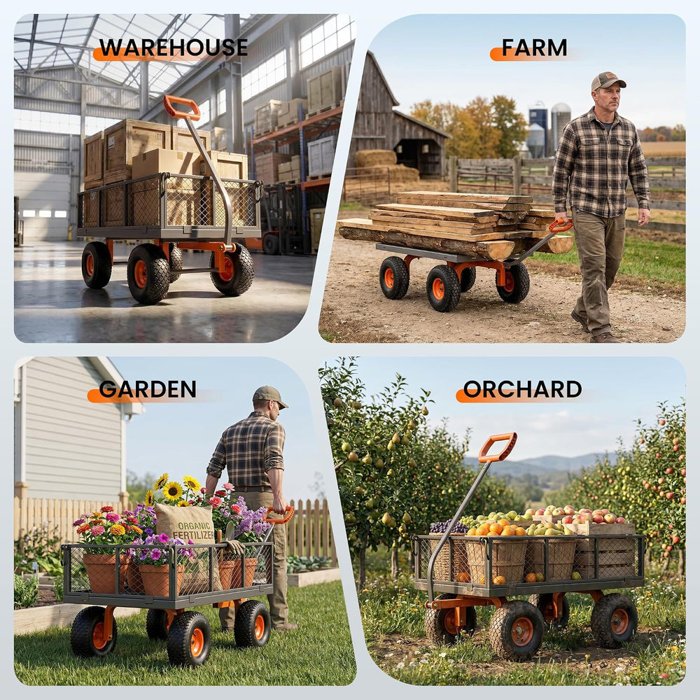 Etoolab Steel Garden Cart 1000 Lbs Capacity with 10" All Terrain Tires
