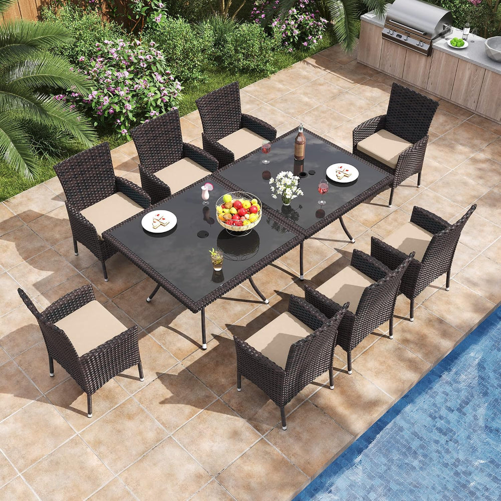 ALAULM 10 Piece Outdoor Patio Dining Set for 8 All-Weather Wicker Patio Furni...