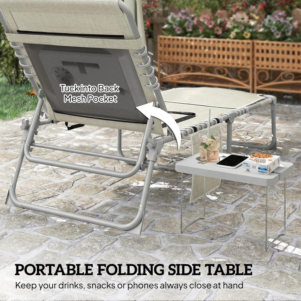 Outsunny Tanning Chair with Face Hole Breathable Mesh Beige | Side Table, Fol...