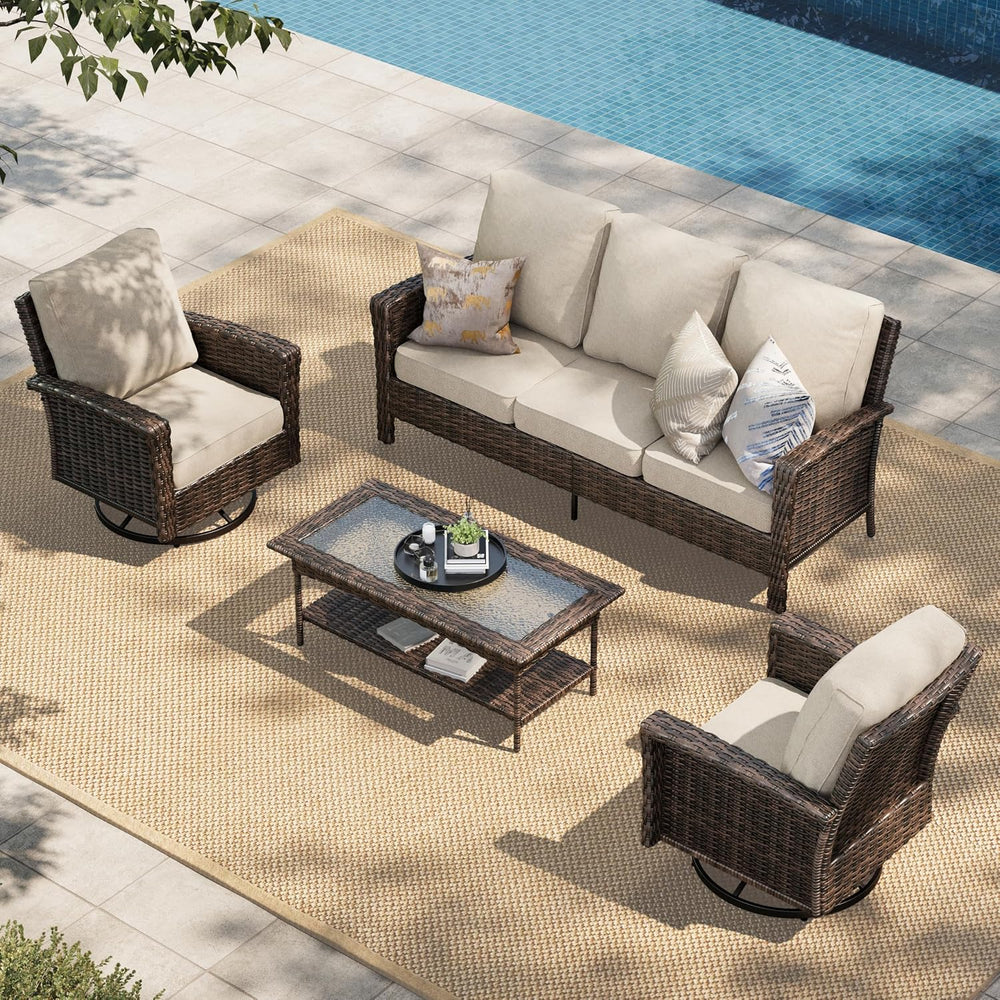 4-Piece Patio Furniture Set with High Back Chairs, Beige