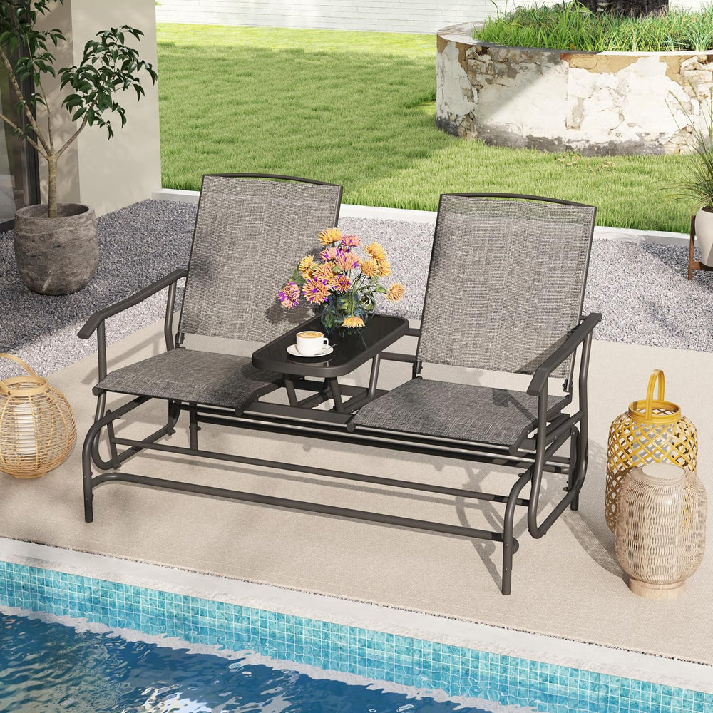 Tangkula 2 Person Swing Glider Chair, Patio Rocking Loveseat w/Center Tempere...