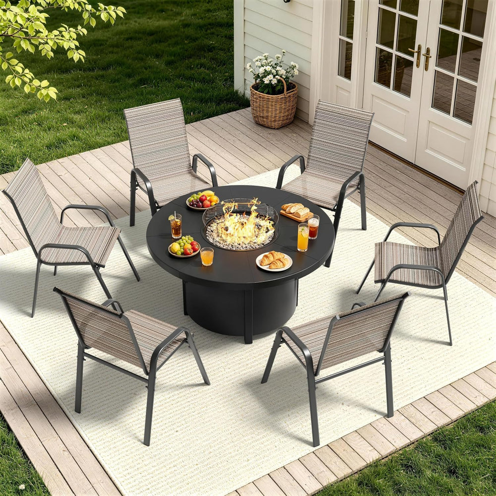 7 Pieces Outdoor Patio Furniture Set with 48" 55000 BTU Round Propane Fi...