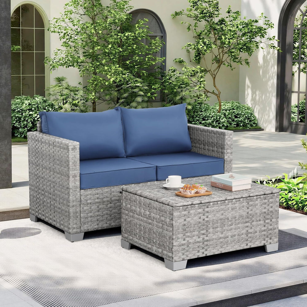 WAROOM Outdoor Patio Loveseat Wicker Small Couch 2-Seater Rattan Sofa Balcony...