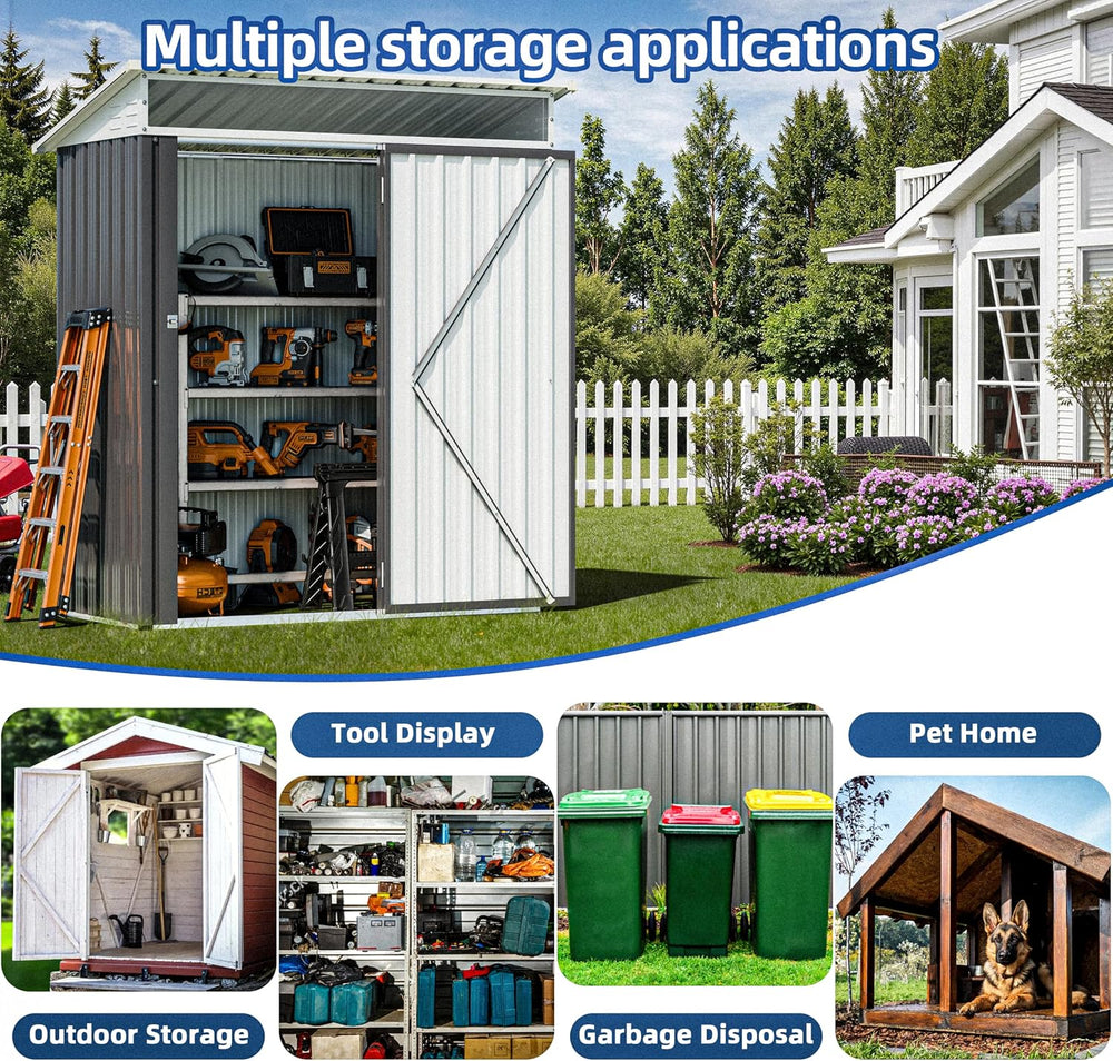 JY QAQA 5x3 FT Outdoor Garden Storage Shed, Waterproof Metal Garden Sheds wit...
