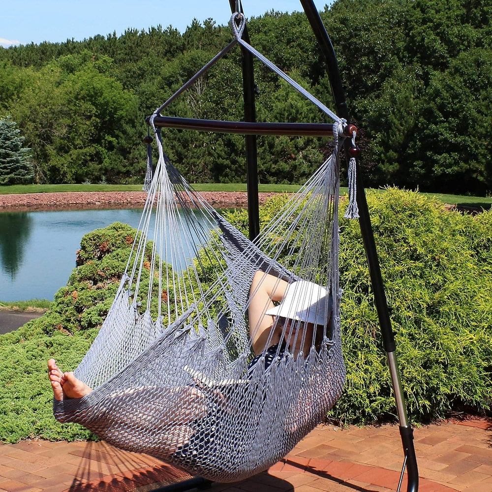 Sunnydaze Hanging Hammock Chair Swing for Patio, Caribbean, Gray