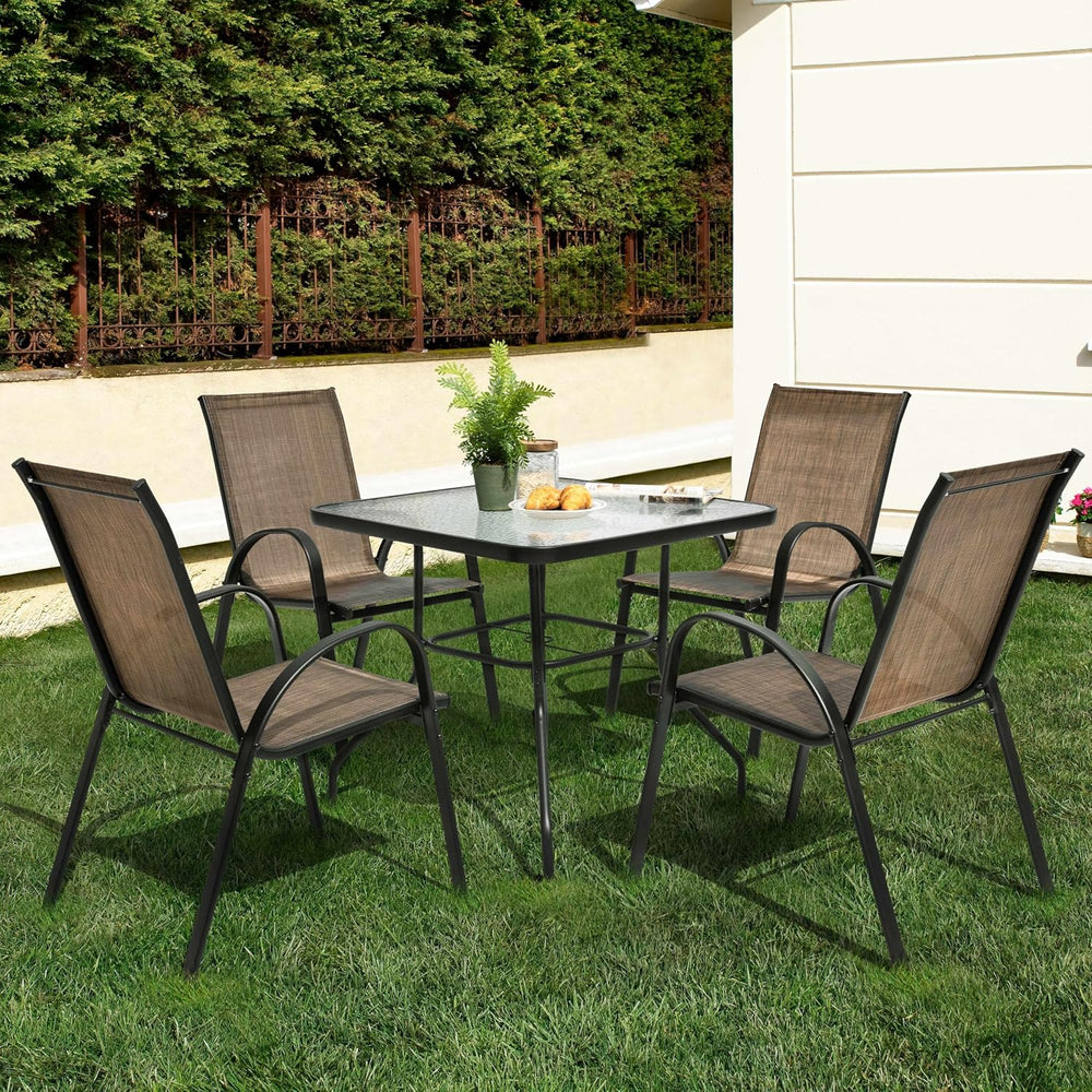 NUU GARDEN 5 Piece Outdoor Patio Dining Set, 32 Inch Square Tempered Glass Ta...