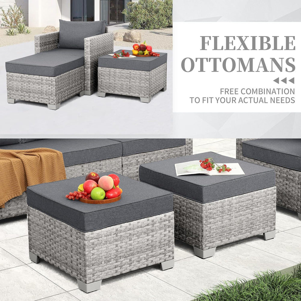 WAROOM 7 Piece Patio Furniture Set Wicker Sectional Sofa, Grey Cushion