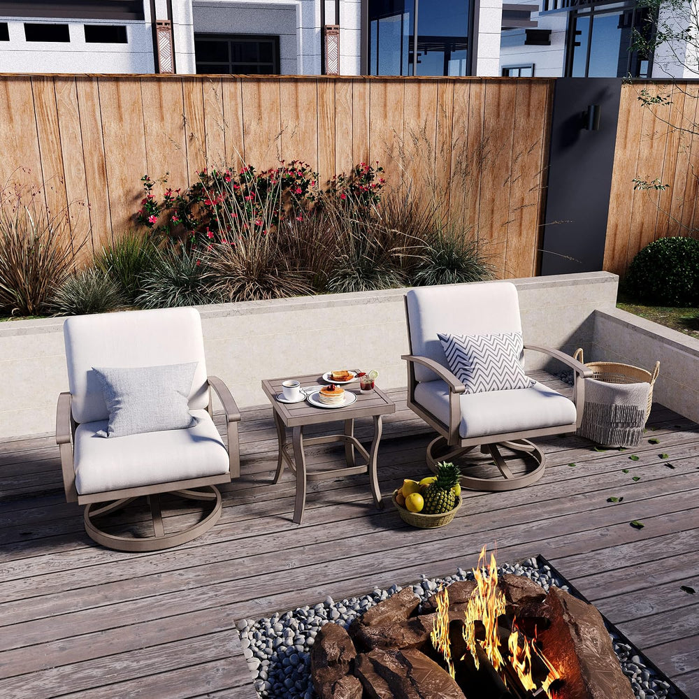 HAPPATIO Aluminum Outdoor Conversation Set - 3 Piece Swivel Rocker Patio Chai...