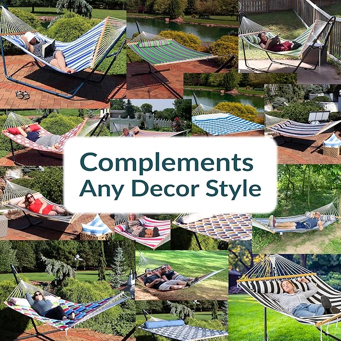Sunnydaze Quilted Outdoor Hammock with Spreader Bars - Heavy-Duty 450-Pound C...