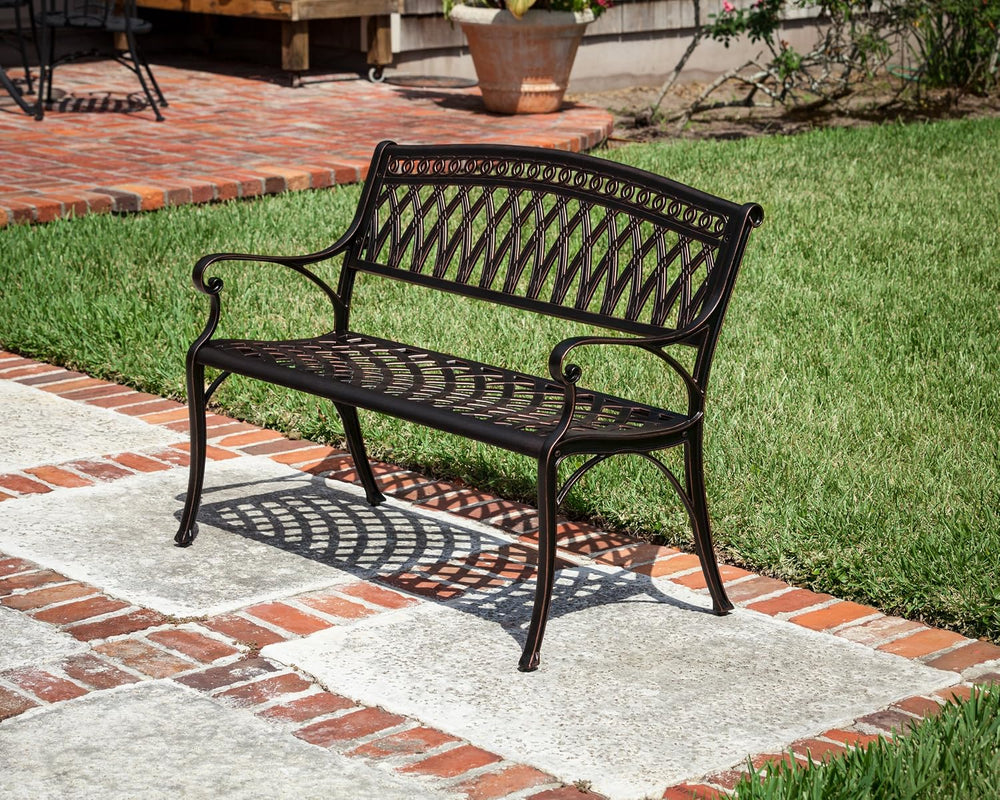 Patio Sense Simone Cast Aluminum Patio Bench, One Size, Antique Bronze Finish