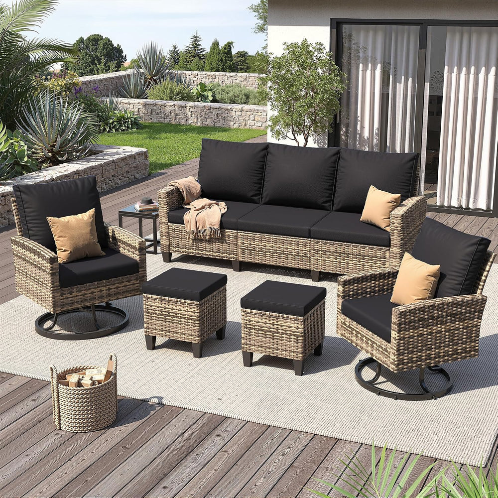 UDPATIO Outdoor Patio Furniture Set with Swivel Chairs 6 Pcs Black/Yellow