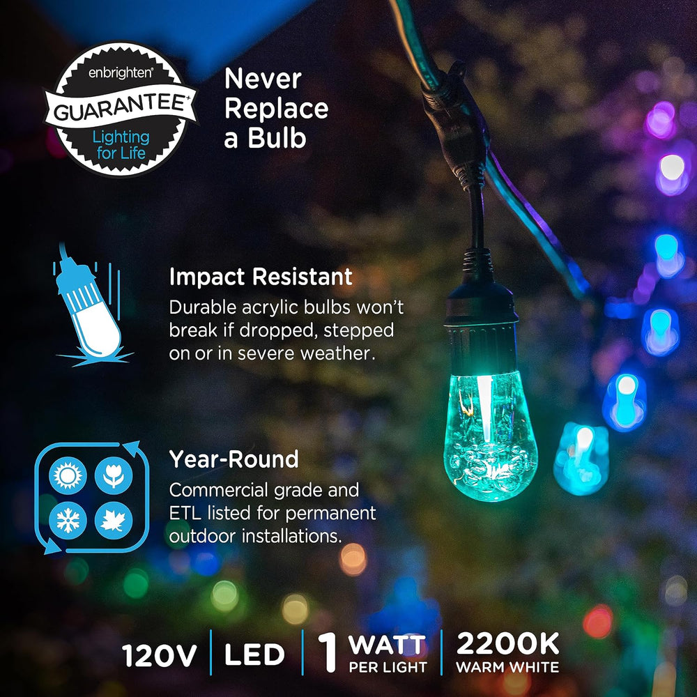 Enbrighten Vintage Outdoor String Lights, 48ft, 24 Bulbs, Remote Control