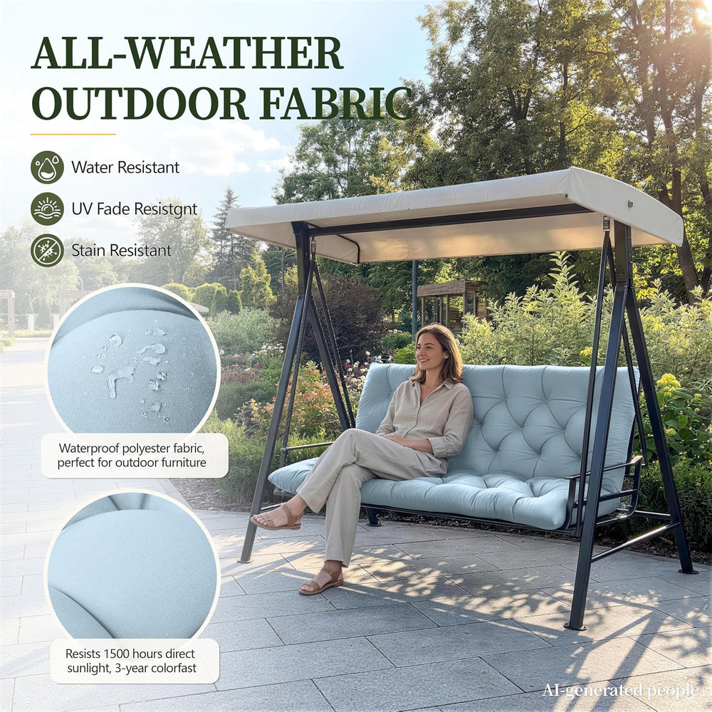 Porch Swing Cushion with Backrest, Waterproof, 60x40x5 in, Sky Blue