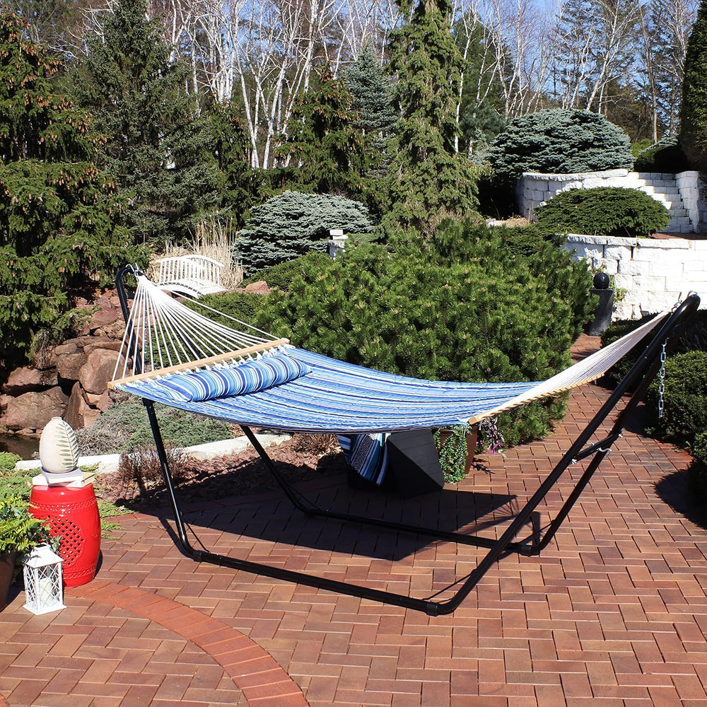 Sunnydaze Quilted Double Hammock with Stand for Outside, Catalina Beach