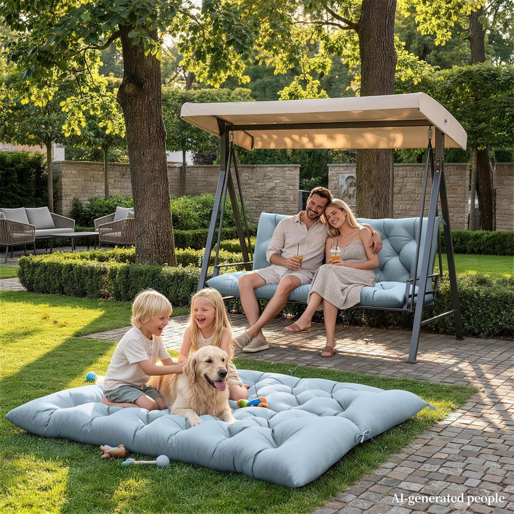 Porch Swing Cushion with Backrest, Waterproof, 60x40x5 in, Sky Blue