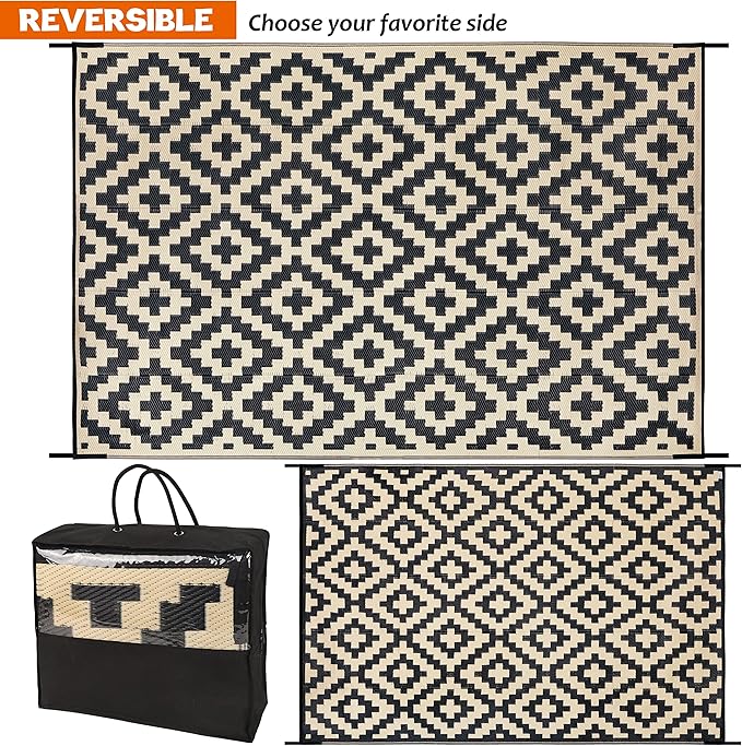 SAND MINE Reversible Mats, Plastic Straw Rug, Modern Area Rug, Large Floor Ma...