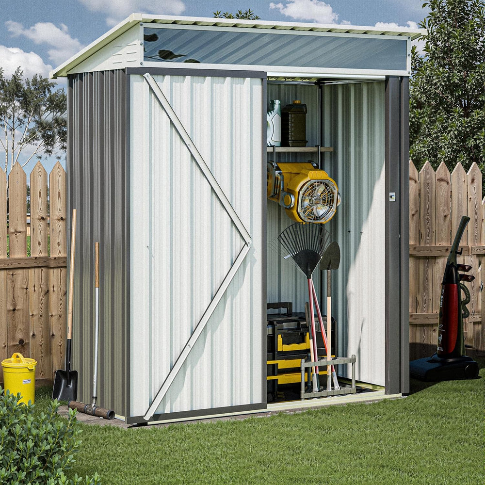 JY QAQA 5x3 FT Outdoor Garden Storage Shed, Waterproof Metal Garden Sheds wit...