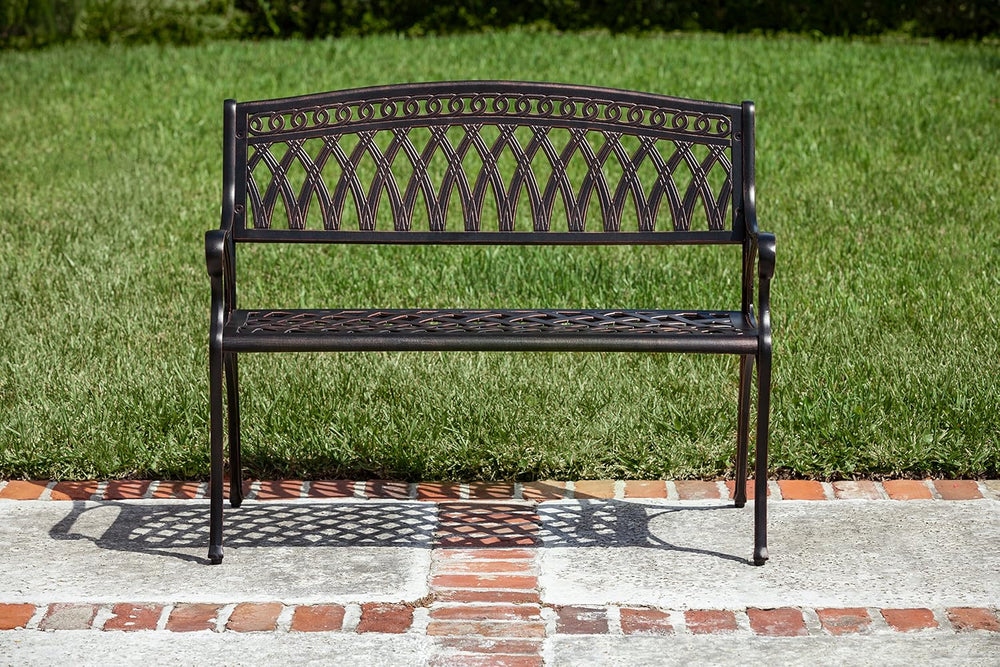 Patio Sense Simone Cast Aluminum Patio Bench, One Size, Antique Bronze Finish