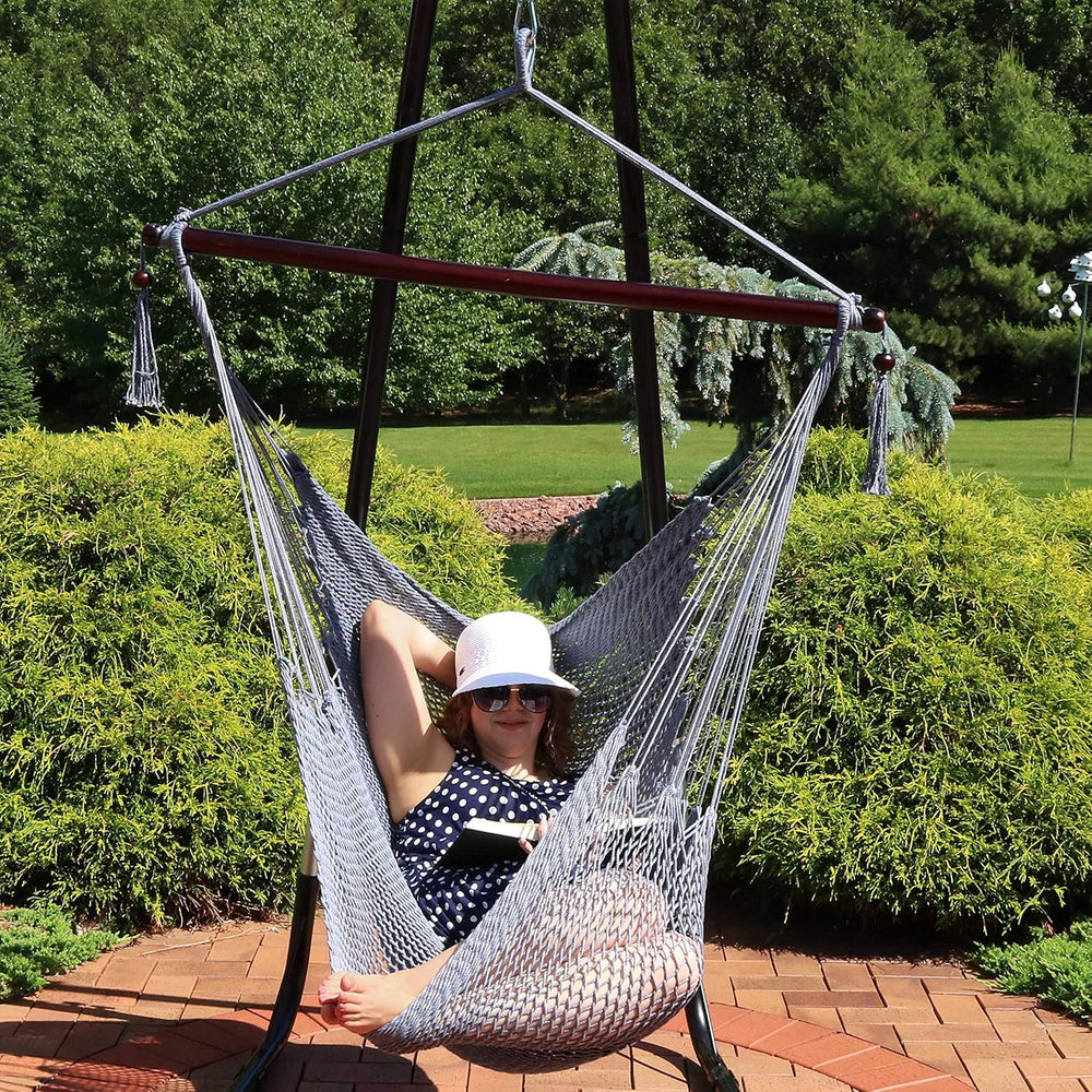 Sunnydaze Hanging Hammock Chair Swing for Patio, Caribbean, Gray