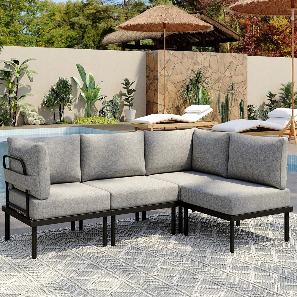 Sundale Outdoor Metal Patio Furniture Set, Modern Outdoor Sectional Sofa
