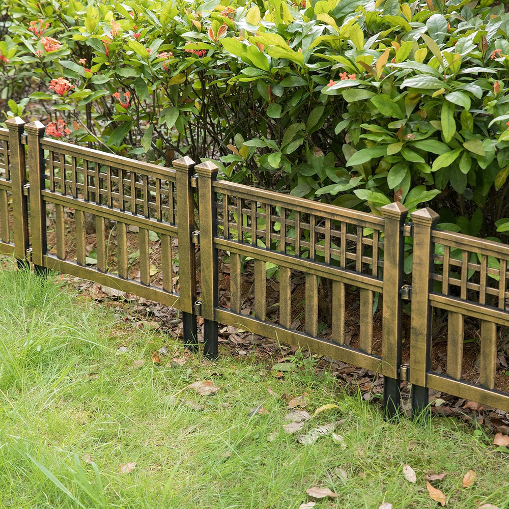 Plastic Outdoor Decor Garden Flower Edger Fence, Border, Set of 4 Panels, Bronze
