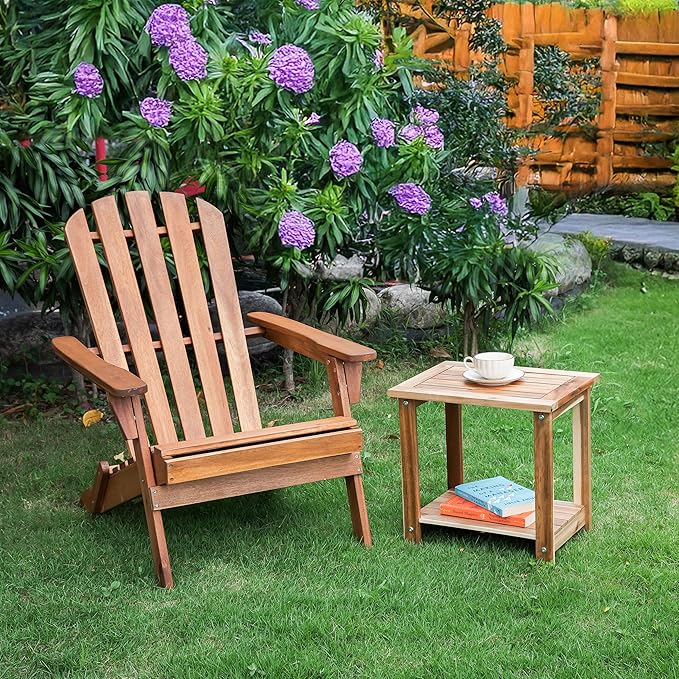 Double Adirondack Side Table, Weather-Resistant Rectangular End Table for Pat...