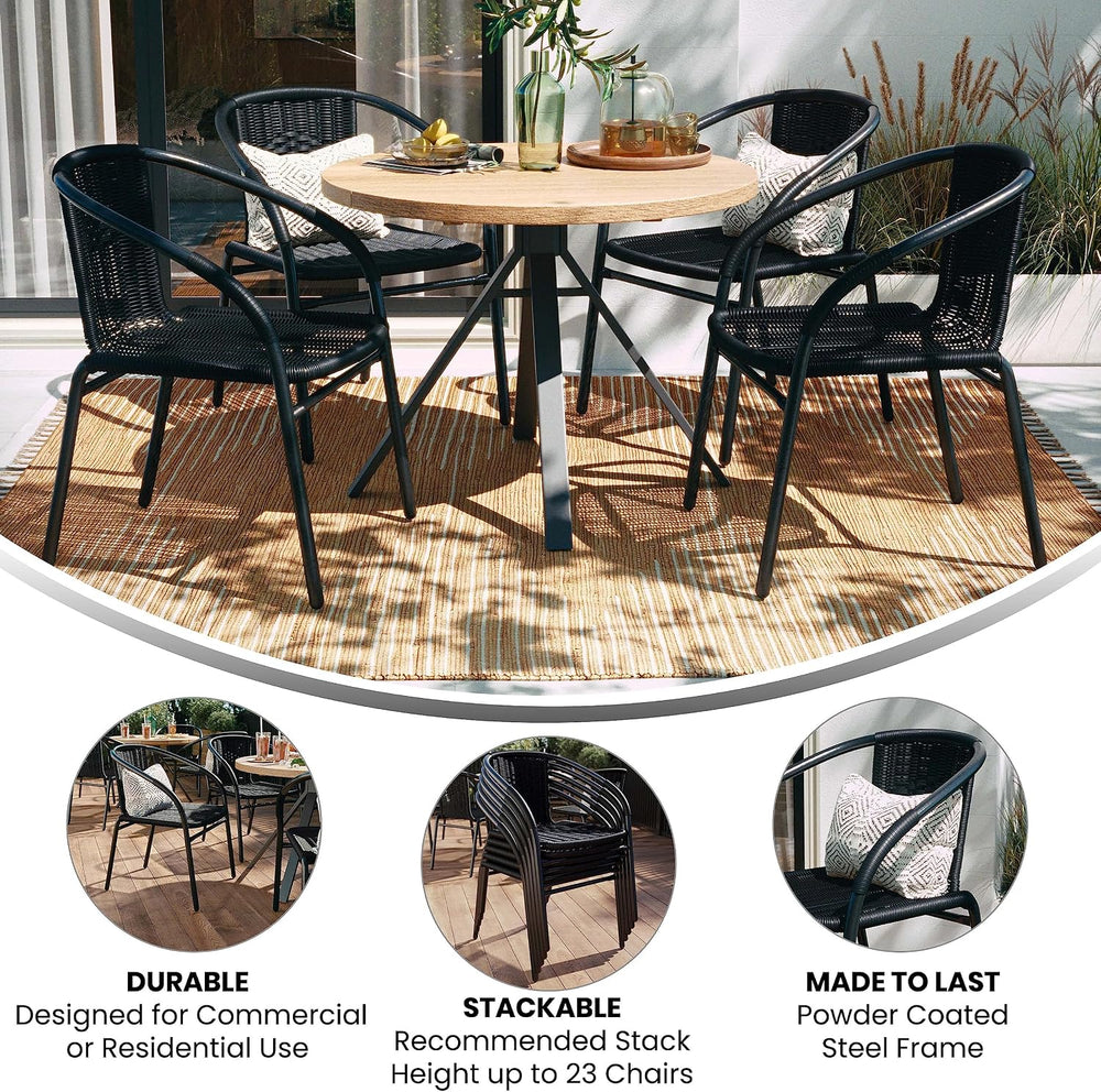 Flash Furniture Lila Modern Rattan Indoor/Outdoor Stackable Dining Chairs, St...