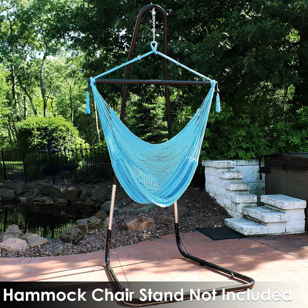 Sunnydaze Hanging Hammock Chair Swing for Patio, Caribbean, Sky Blue