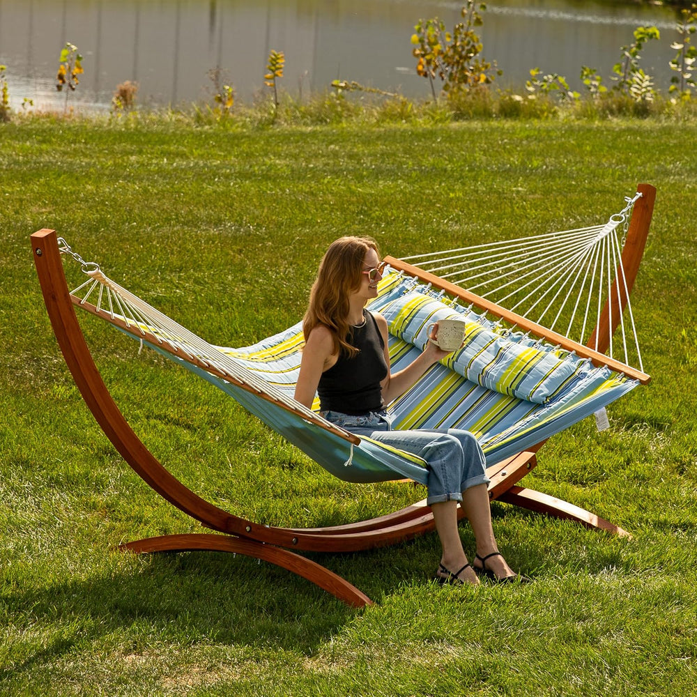 Sunnydaze Curved Wooden Hammock Stand for Outside, Heavy Duty, Large
