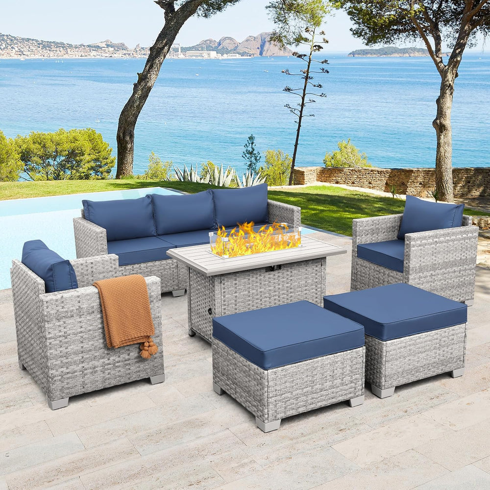 WAROOM Patio Furniture Set 6 Piece PE Rattan Outdoor Conversation Sets Grey W...