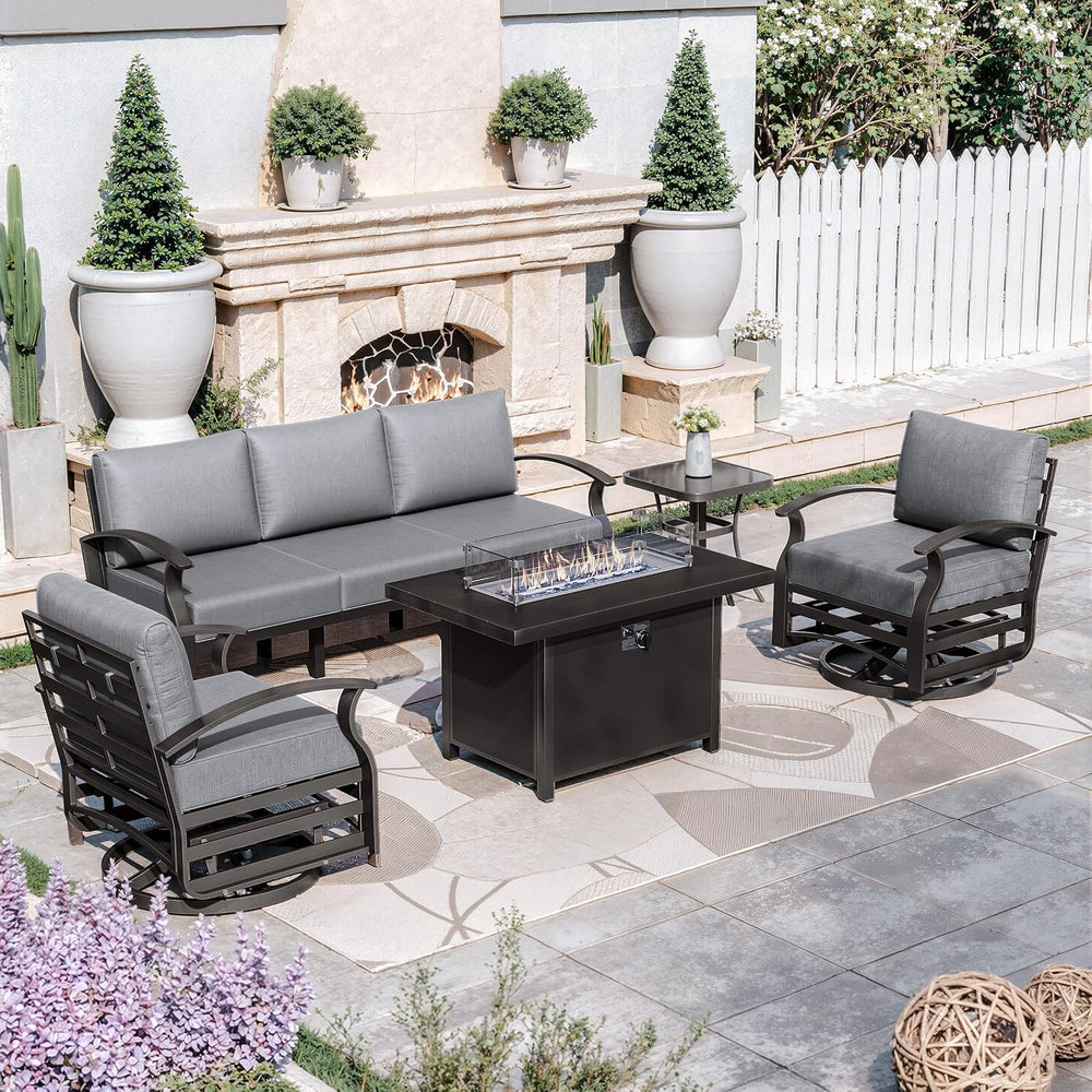 Kurapika Aluminum Patio Furniture Set 5-Seat Modern Metal Outdoor Conversatio...