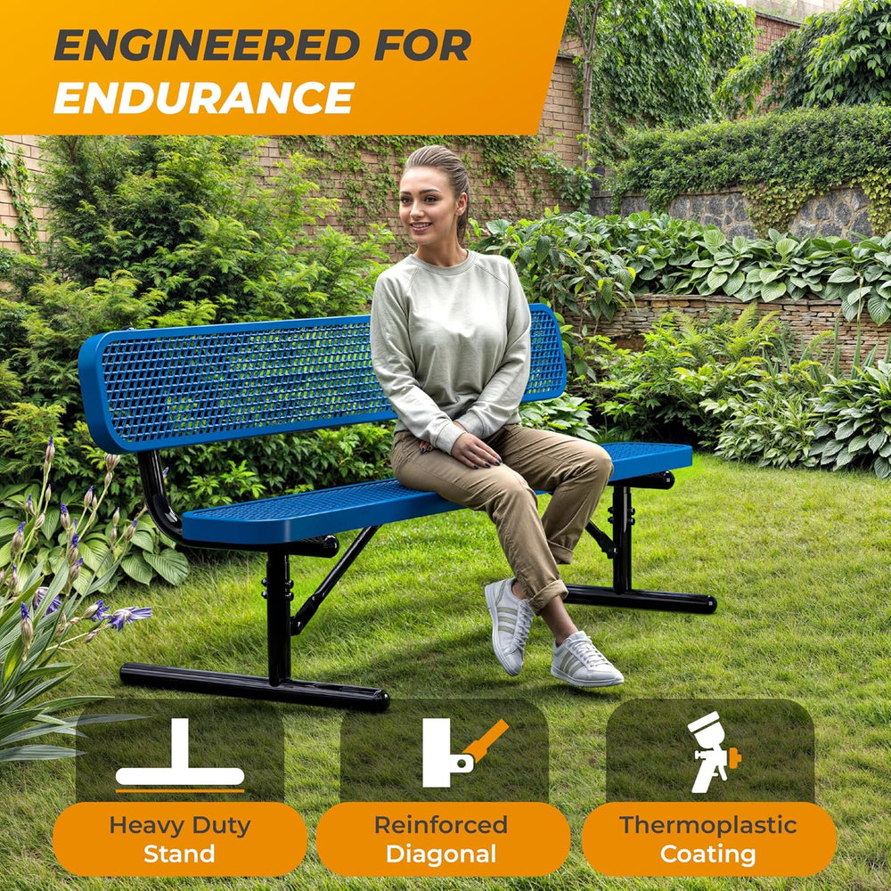 Heavy-Duty Outdoor Metal Bench, Adjustable Seat Height