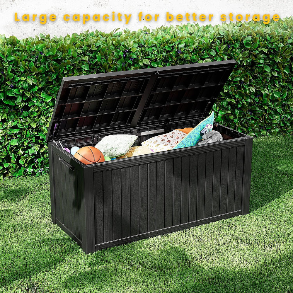 Outdoor Storage Box Waterproof, 200 Gallon Lockable Resin Large Deck Box, Pat...