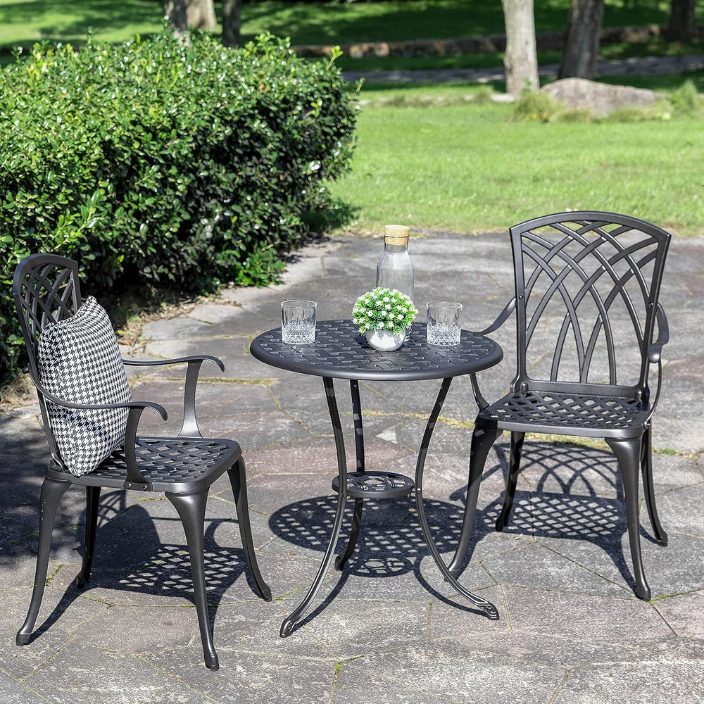 NUU GARDEN Patio Bistro Sets 3 Piece Cast Aluminum Bistro Table and Chairs Se...