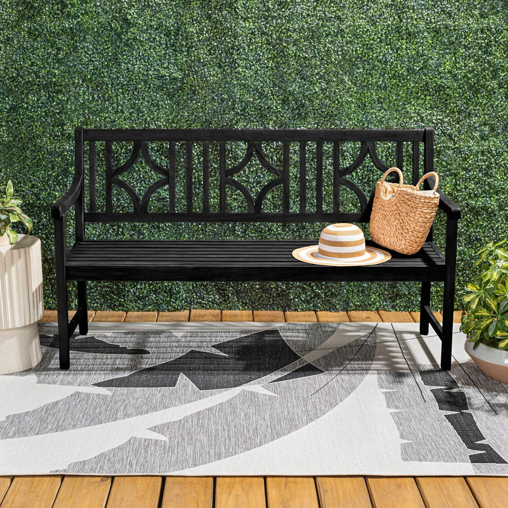 JONATHAN Y Sloane 59" Ogee Diamond Back Acacia Wood Outdoor Bench, Black