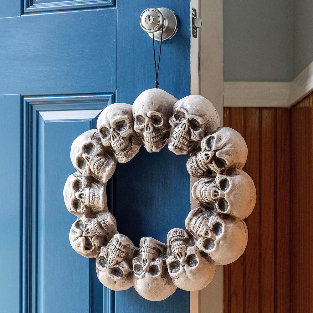 Halloween Welcome Sign & Skull Wreath 2 Pack Fall Skeleton Door Wall Decor